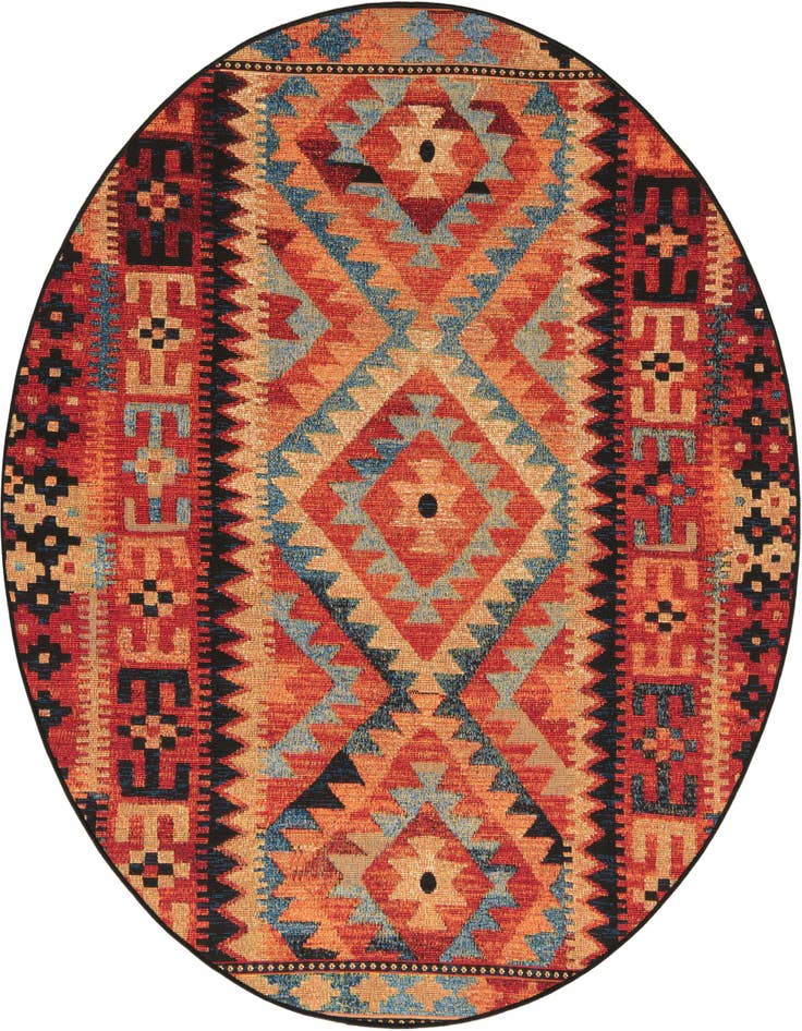 Detail image of 6' x 6' Easy-Clean Tribal Indoor / Outdoor Round Rug
