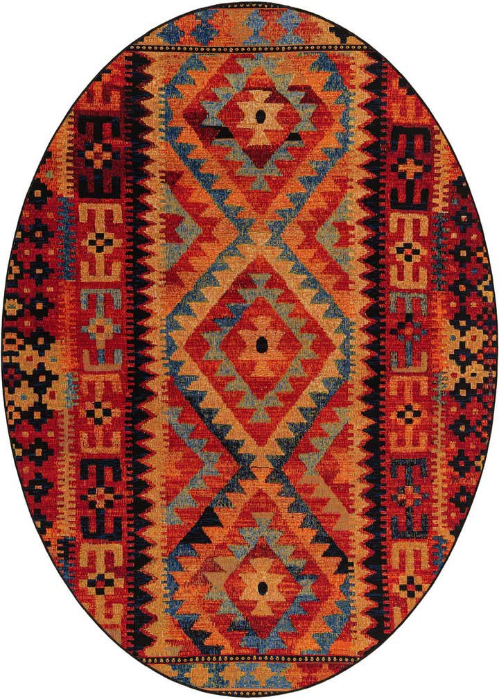 7' x 7' Easy-Clean Tribal Indoor / Outdoor Round Rug