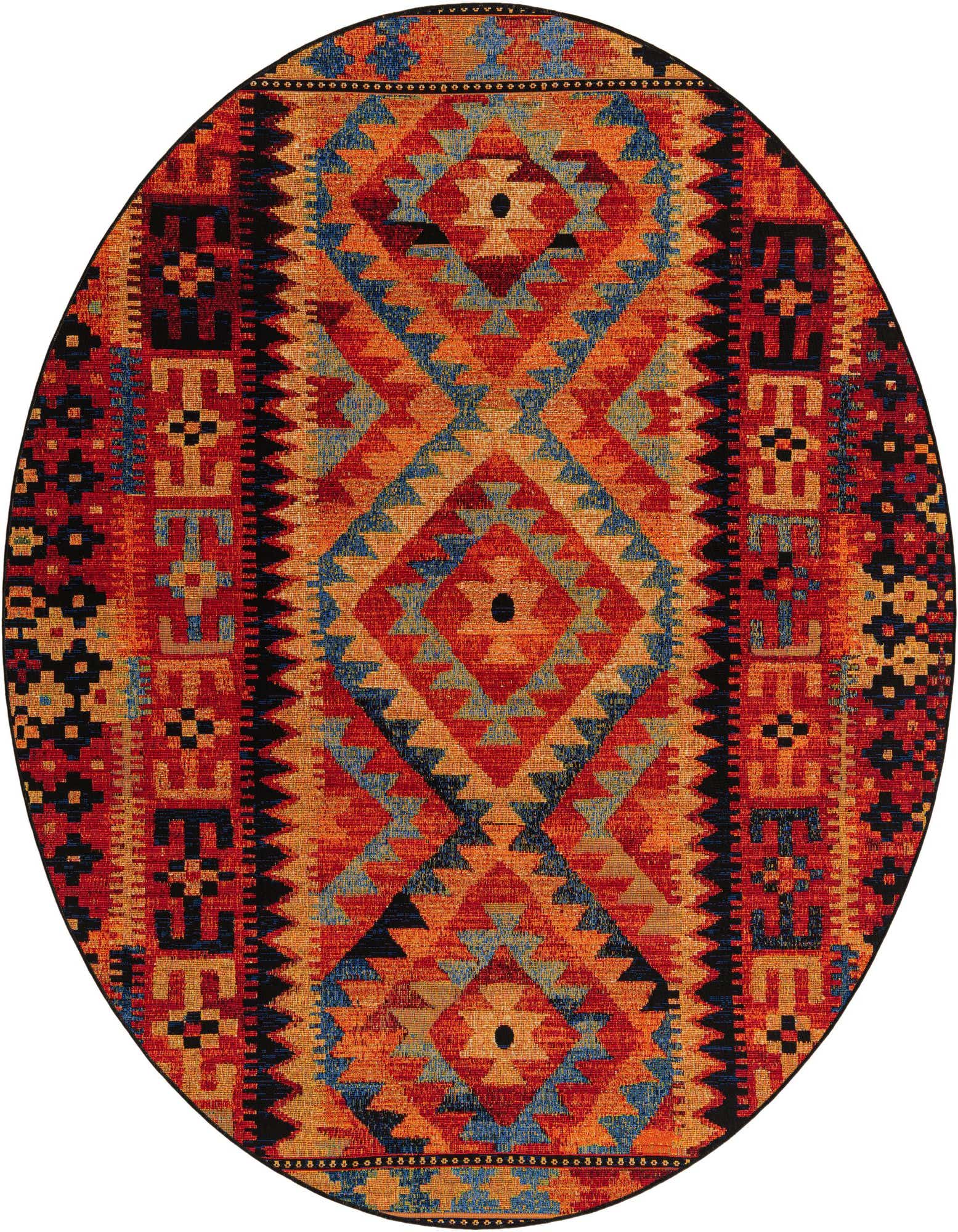 7' x 7' Easy-Clean Tribal Indoor / Outdoor Round Rug