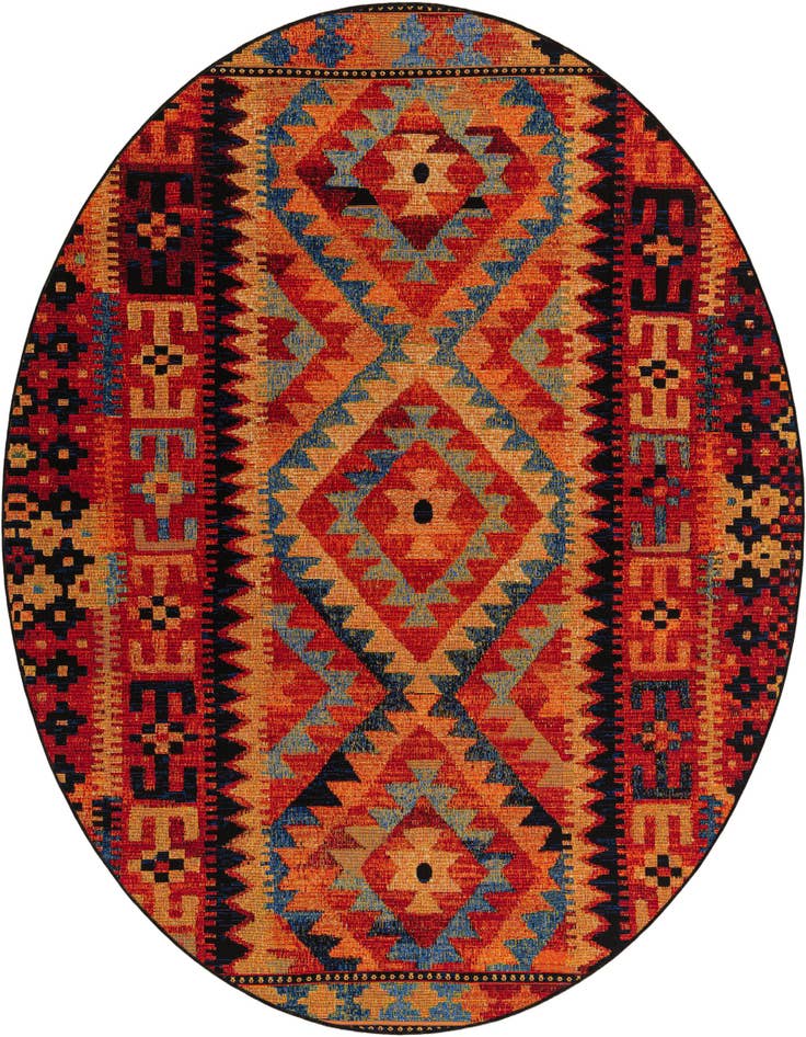 Detail image of 7' x 7' Easy-Clean Tribal Indoor / Outdoor Round Rug