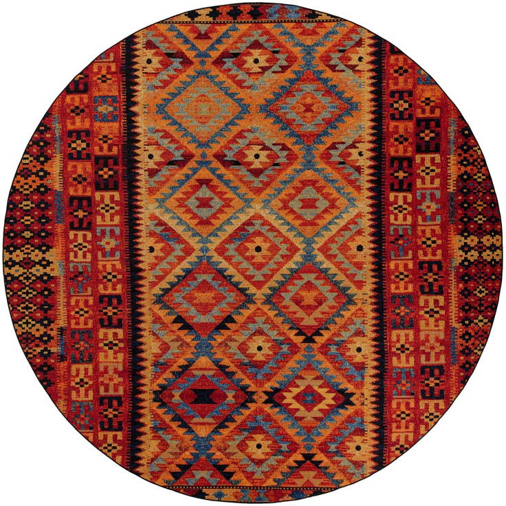 Detail image of 12' x 12' Easy-Clean Tribal Indoor / Outdoor Round Rug
