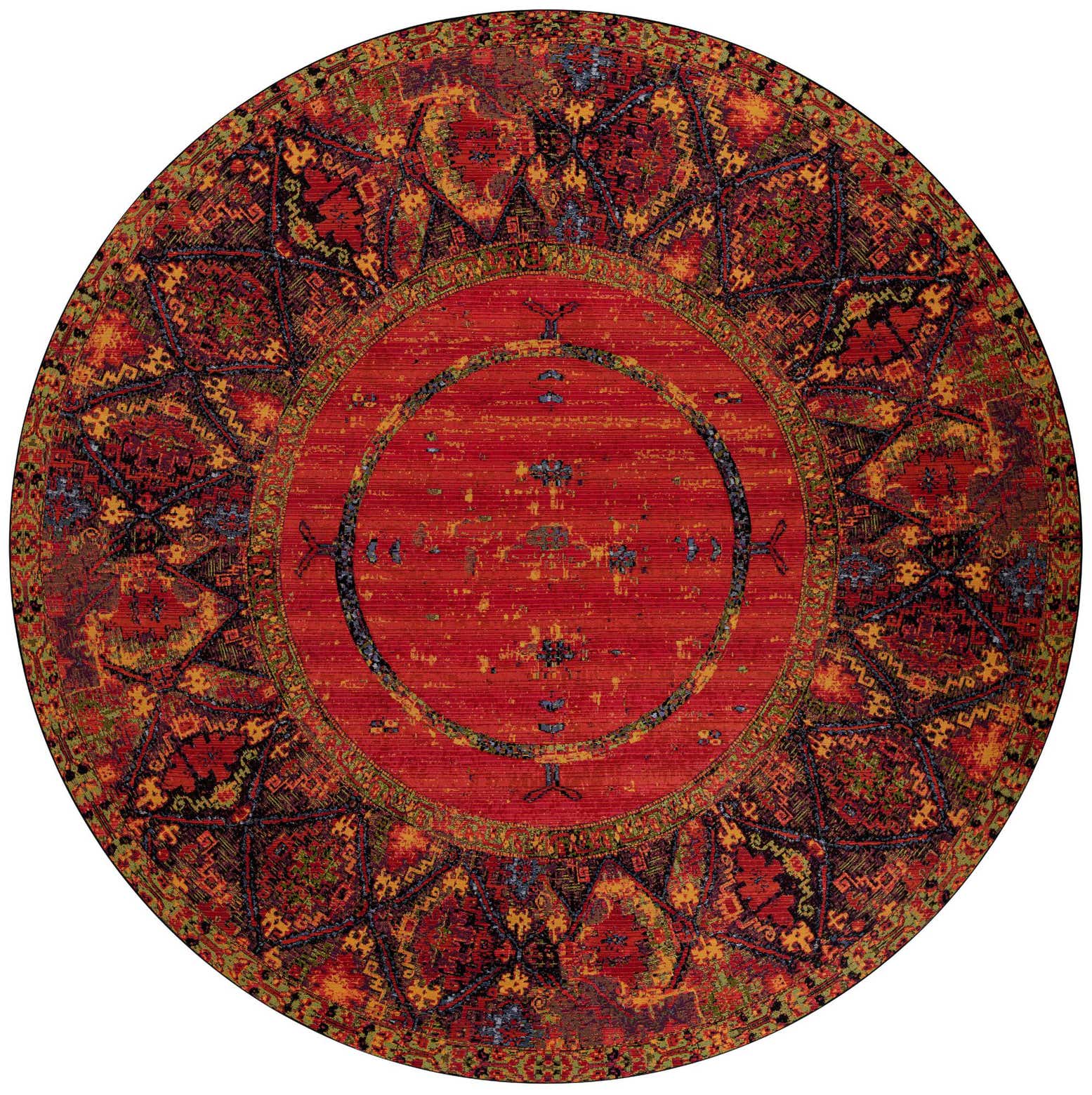 12' x 12' Easy-Clean Tribal Indoor / Outdoor Round Rug