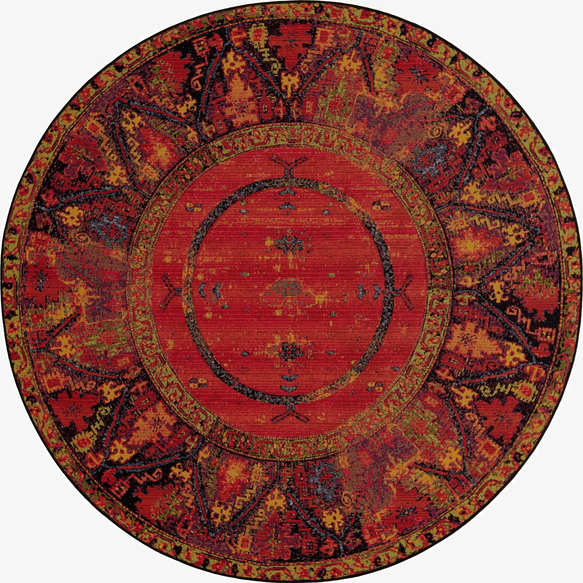 7' 10 x 7' 10  Washable Tribal Indoor / Outdoor Round Rug