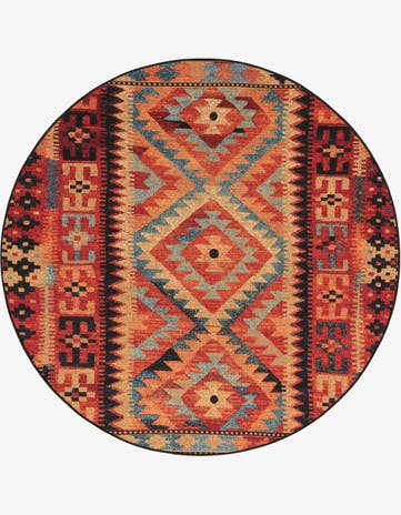 6' x 6' Easy-Clean Tribal Indoor / Outdoor Round Rug