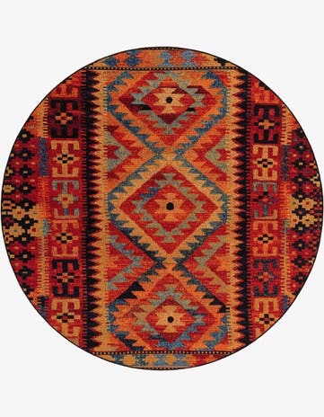 7' x 7' Easy-Clean Tribal Indoor / Outdoor Round Rug
