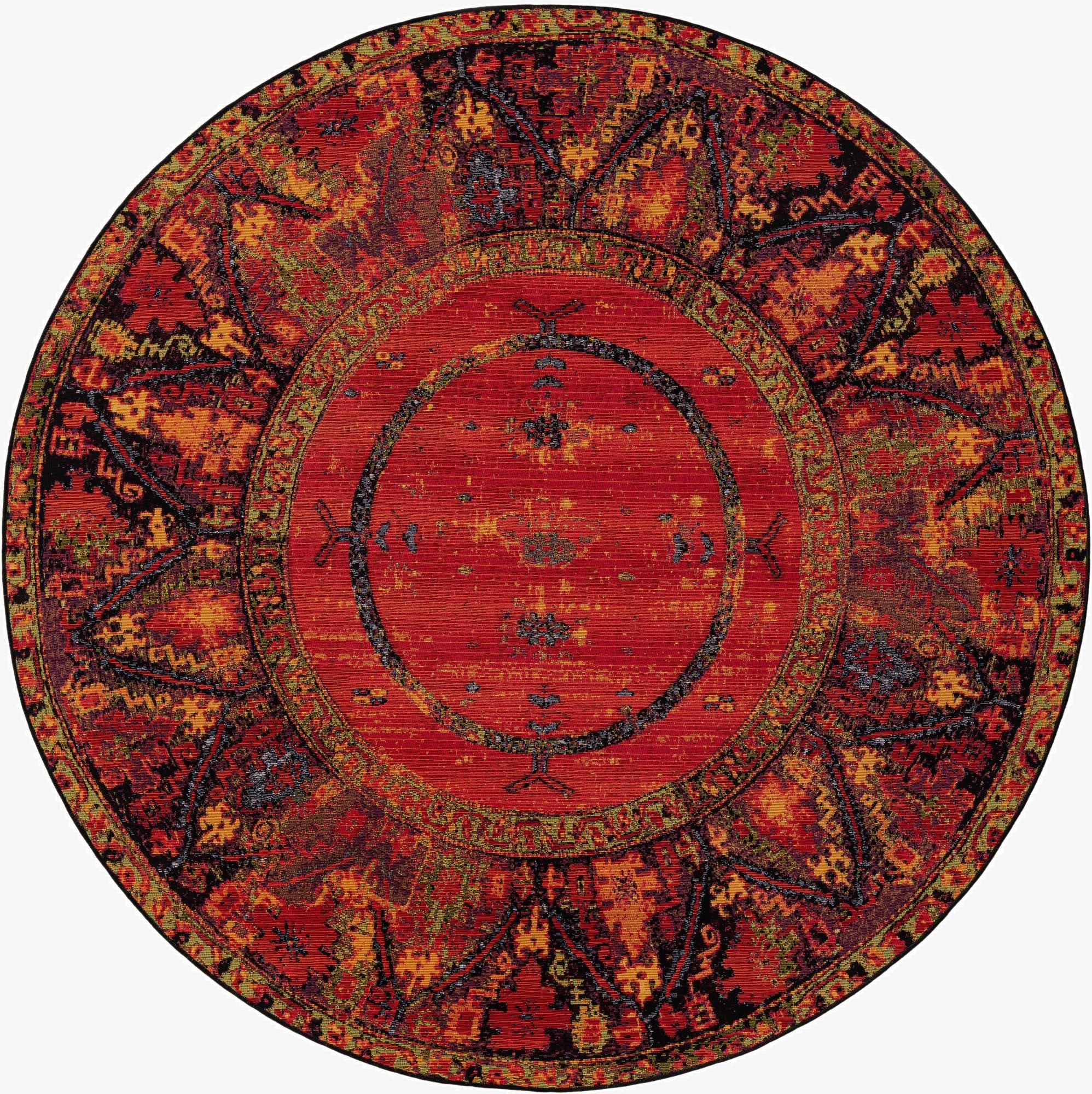 7' x 7'  Washable Tribal Indoor / Outdoor Round Rug