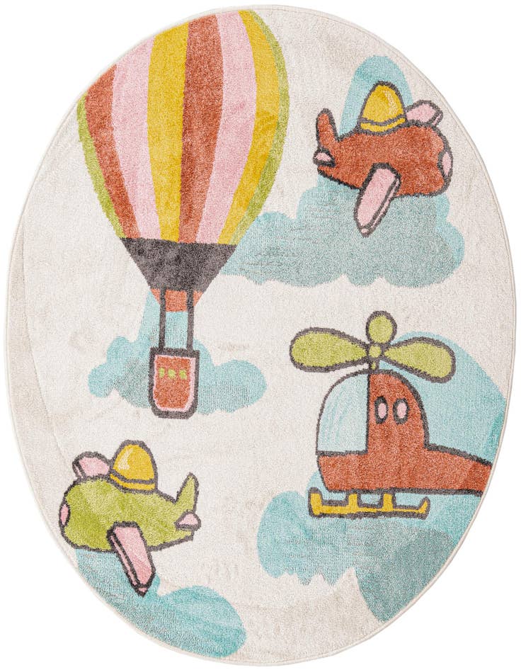 Detail image of 5' 3 x 5' 3 Airplanes Whimsy Kids Round Rug