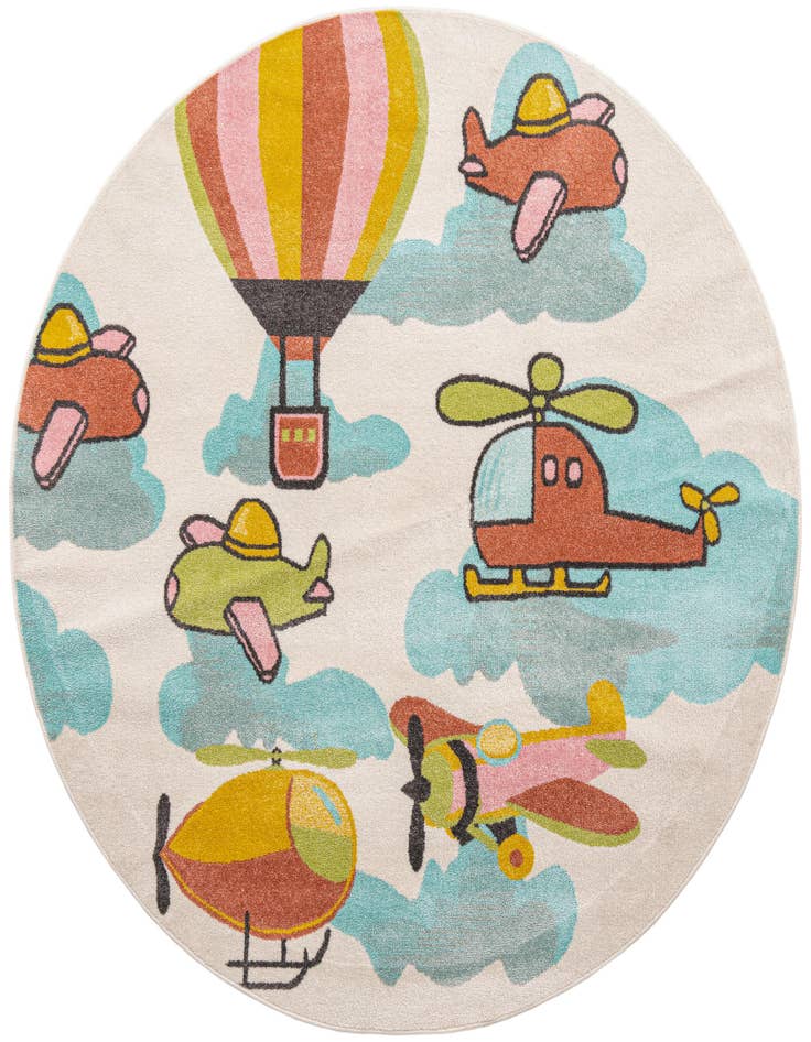Detail image of 7' 10 x 7' 10 Airplanes Whimsy Kids Round Rug