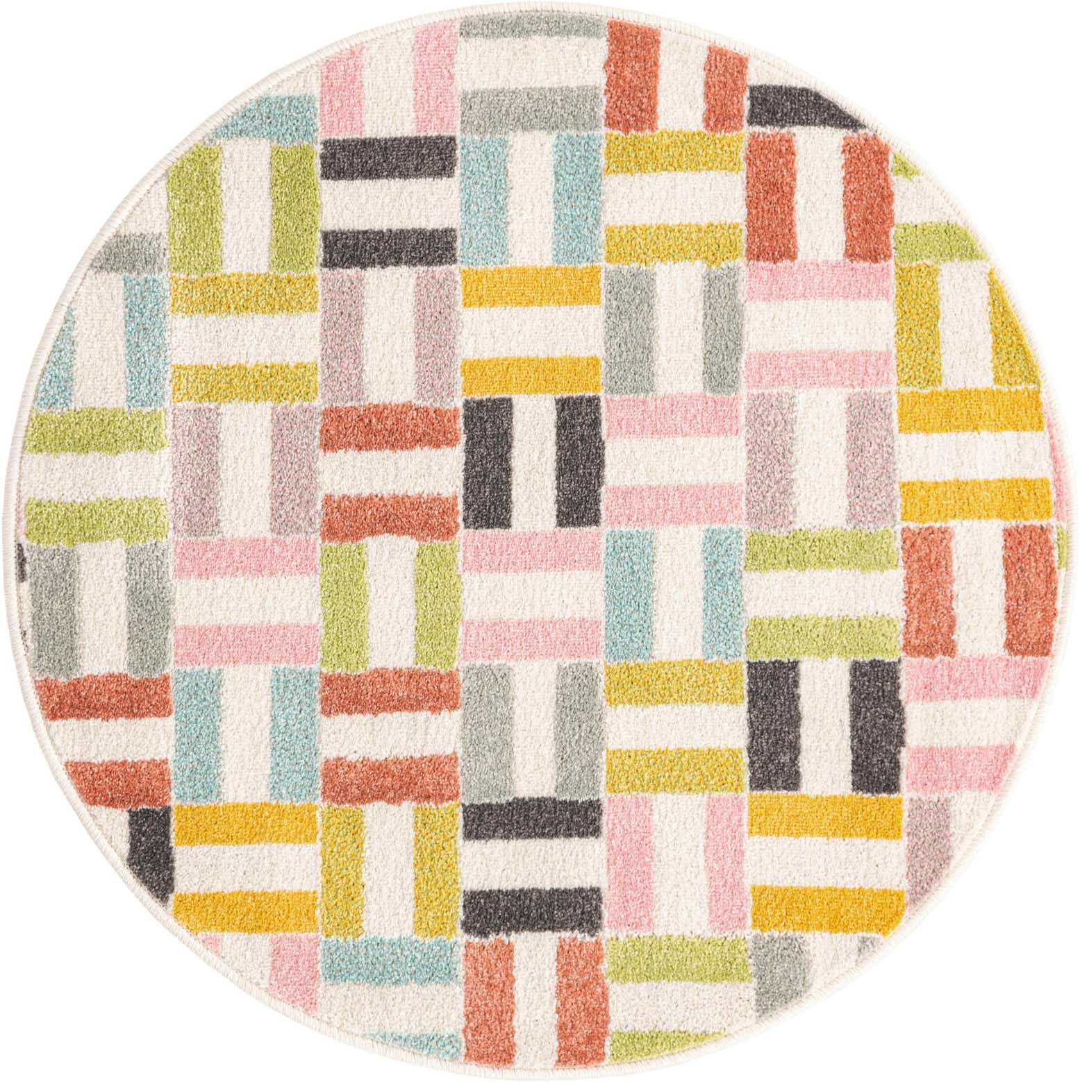 3' 3 x 3' 3 Checkered Whimsy Kids Round Rug