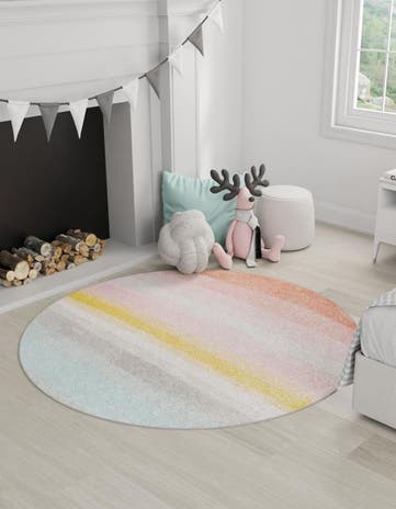 3' 3 x 3' 3 Rainbow Stripes Whimsy Kids Round Rug