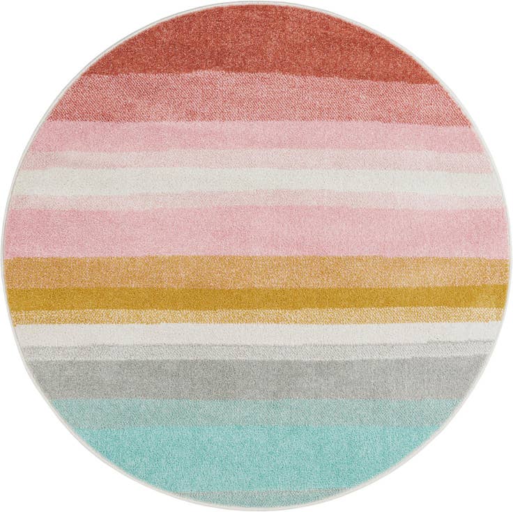 Detail image of 4' 1 x 4' 1 Rainbow Stripes Whimsy Kids Round Rug