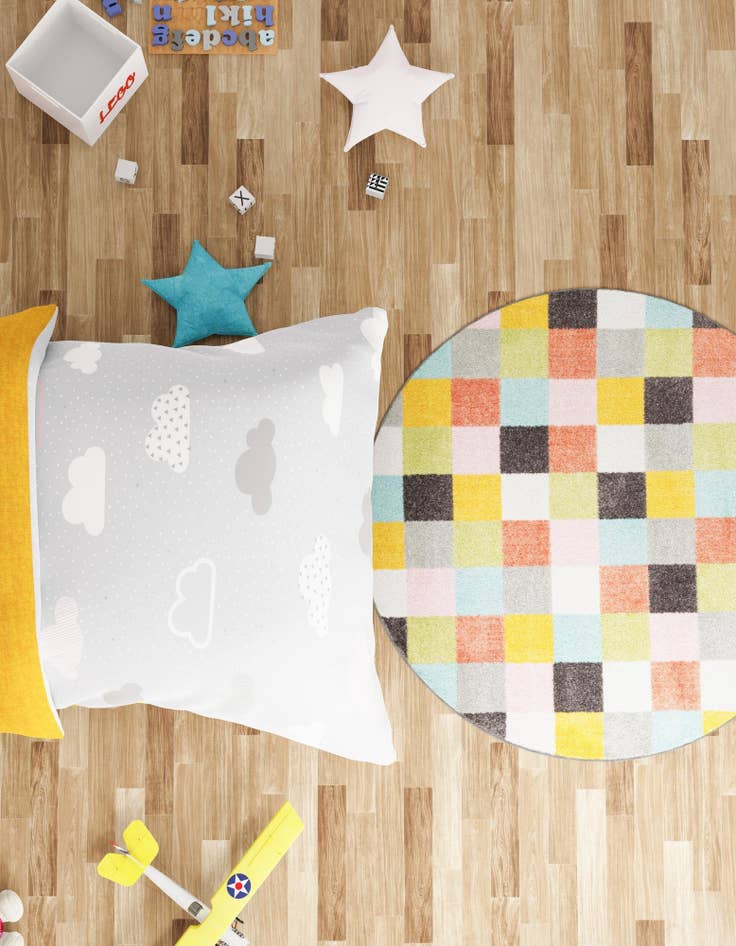 Detail image of 5' 3 x 5' 3 Checkered Whimsy Kids Round Rug