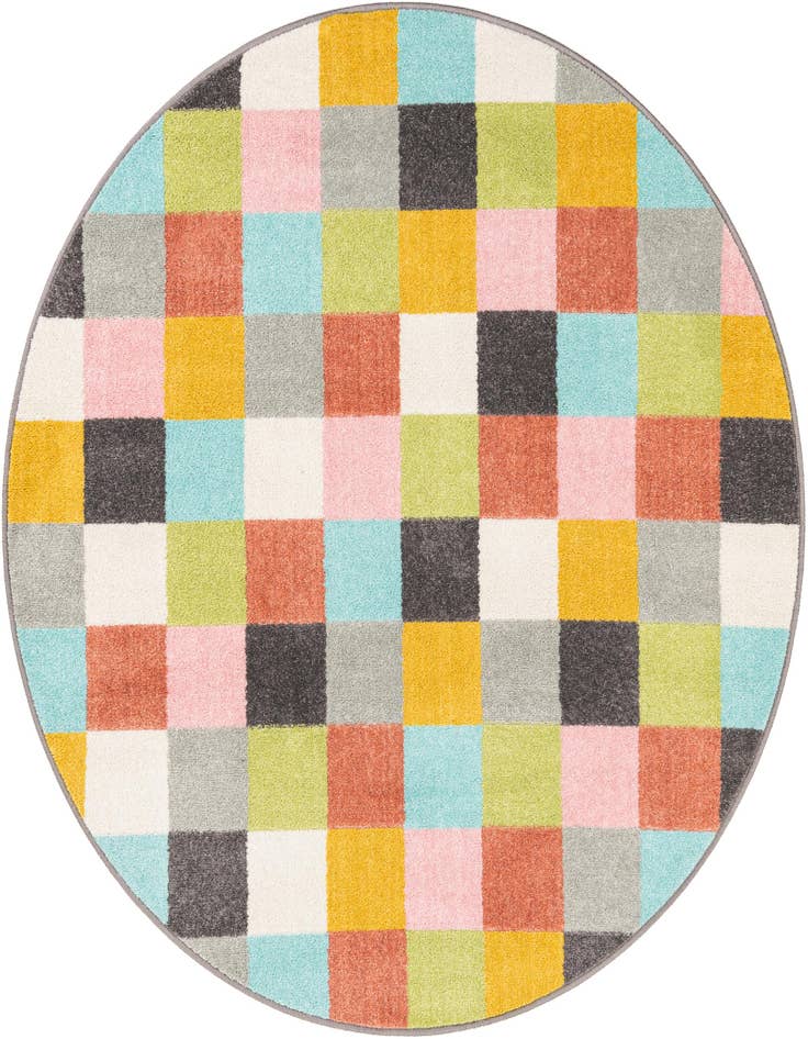 Detail image of 5' 3 x 5' 3 Checkered Whimsy Kids Round Rug