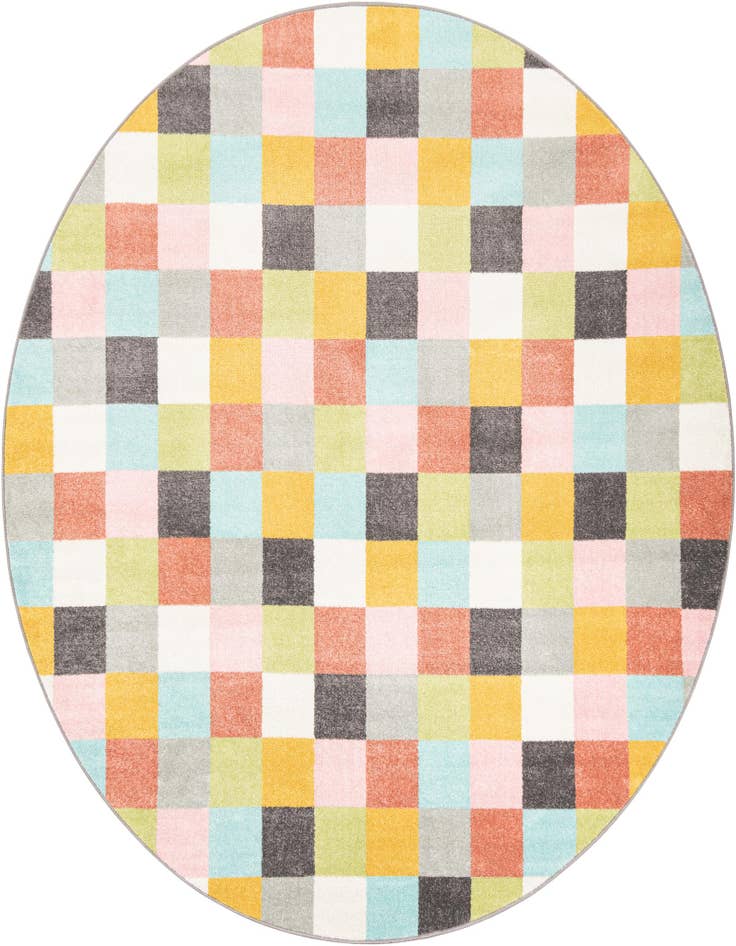 Detail image of 7' 10 x 7' 10 Checkered Whimsy Kids Round Rug