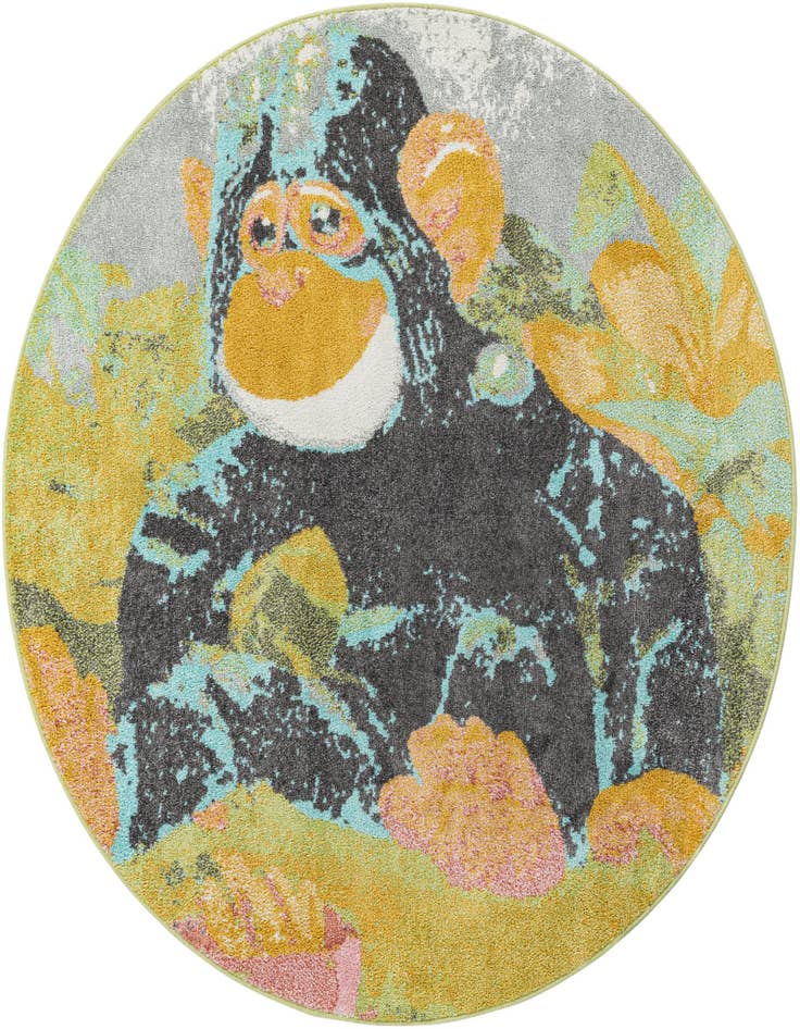 Detail image of 5' 1 x 5' 1 Gorilla Whimsy Kids Round Rug