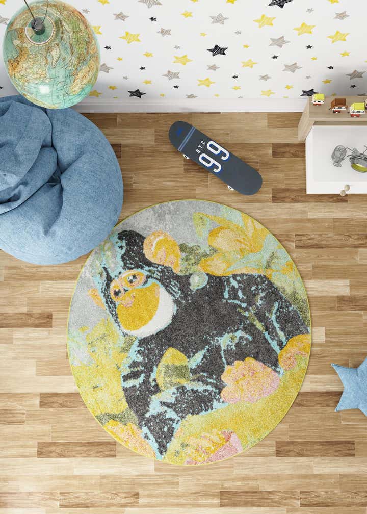 5' 1 x 5' 1 Gorilla Whimsy Kids Round Rug