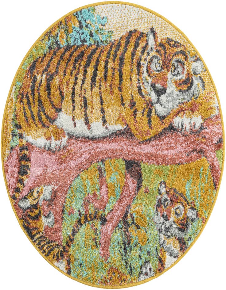 Detail image of 3' 3 x 3' 3 Tiger Whimsy Kids Round Rug