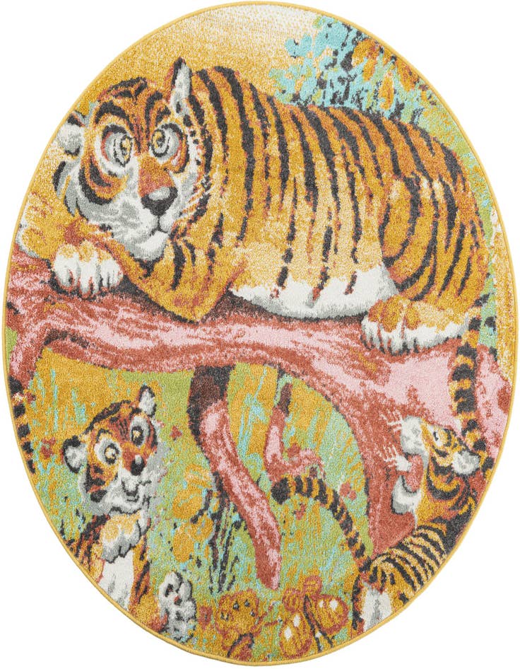Detail image of 5' 1 x 5' 1 Tiger Whimsy Kids Round Rug