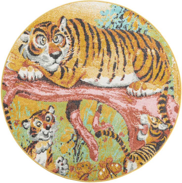 Detail image of 5' 1 x 5' 1 Tiger Whimsy Kids Round Rug