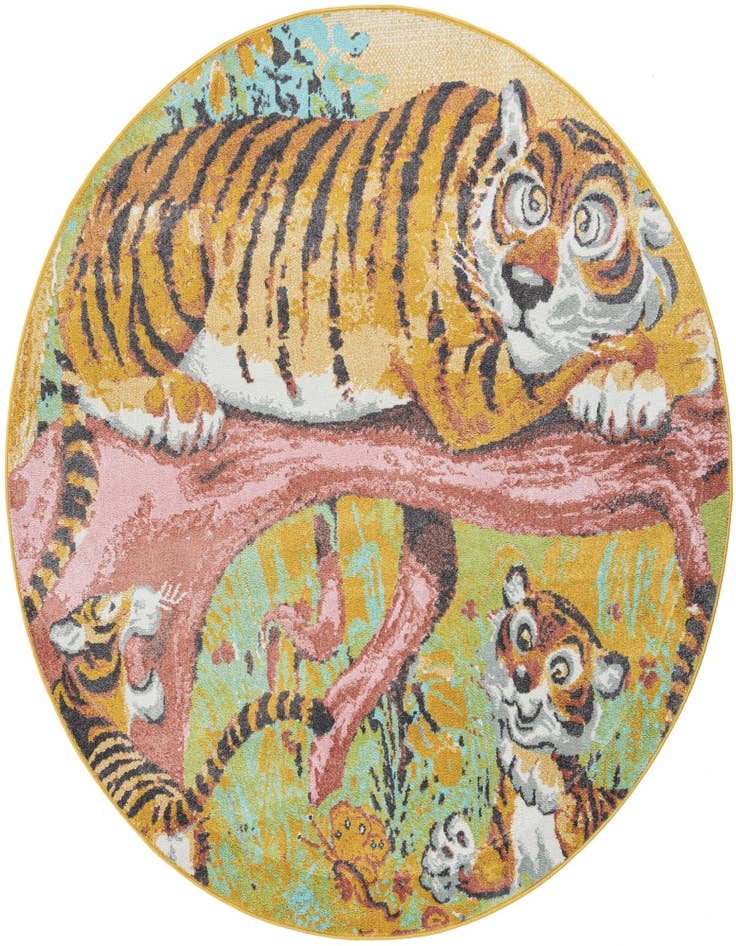 Detail image of 7' 10 x 7' 10 Tiger Whimsy Kids Round Rug