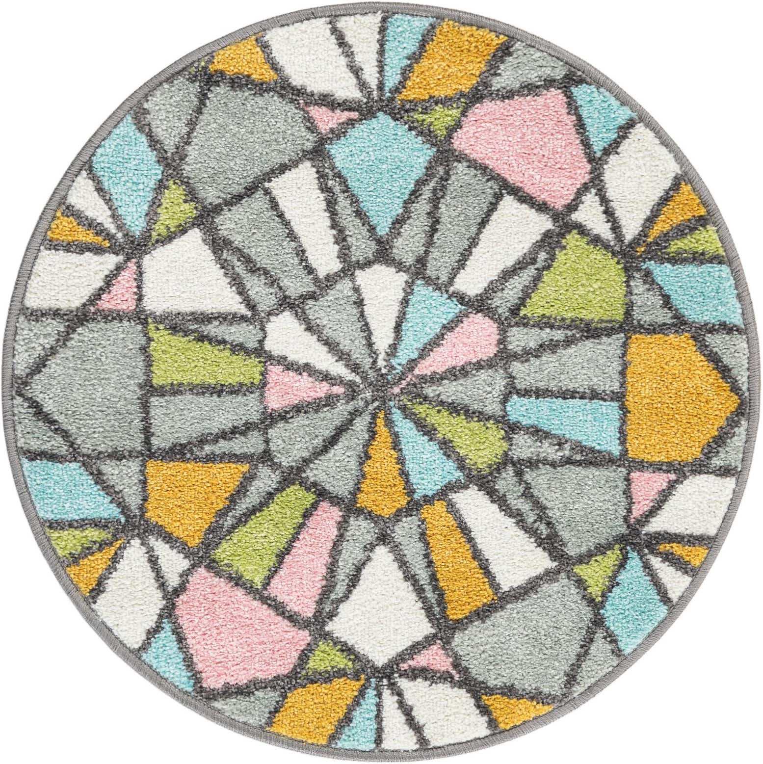 2' 2 x 2' 2 Stained Glass Whimsy Kids Round Rug