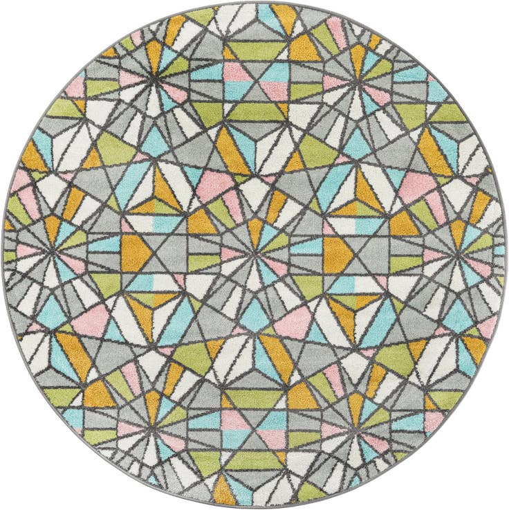 Detail image of 5' 1 x 5' 1 Stained Glass Whimsy Kids Round Rug