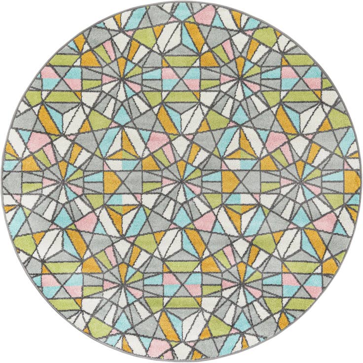 Detail image of 6' 1 x 6' 1 Stained Glass Whimsy Kids Round Rug