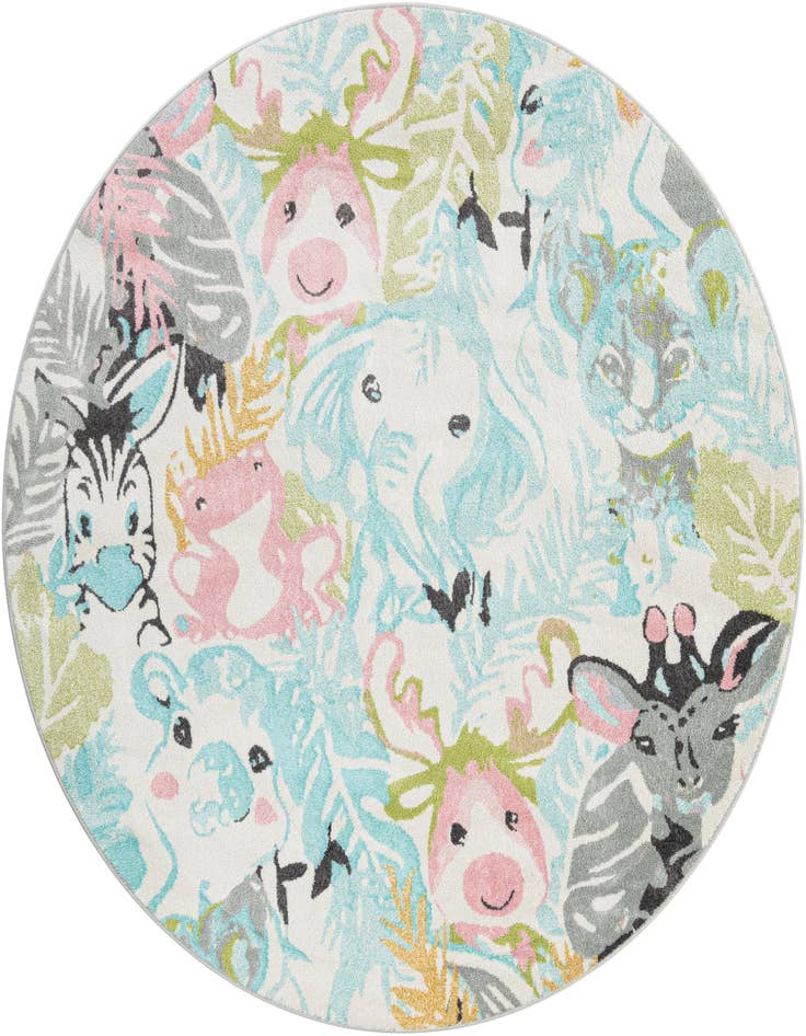 Detail image of 7' 10 x 7' 10 Animals Whimsy Kids Round Rug