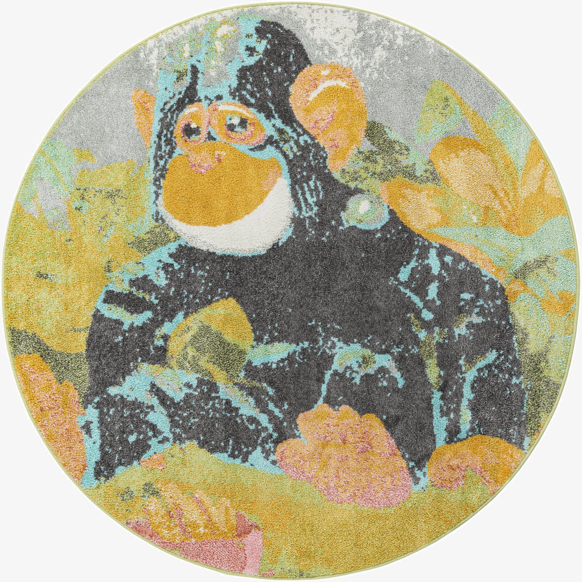 5' 1 x 5' 1 Gorilla Whimsy Kids Round Rug