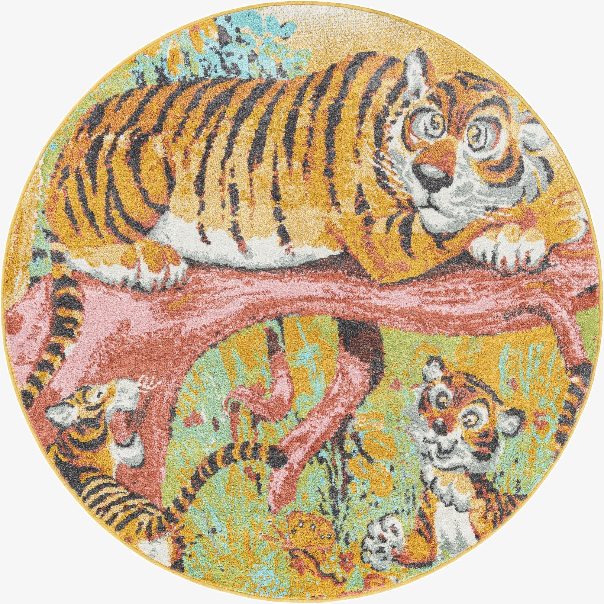 6' 1 x 6' 1 Tiger Whimsy Kids Round Rug