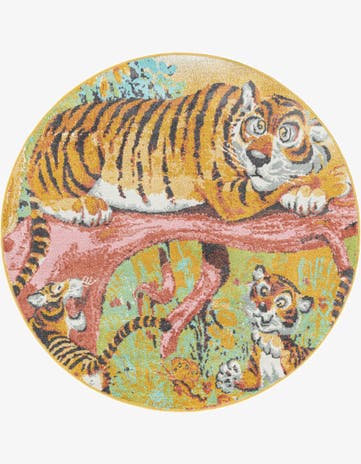 6' 1 x 6' 1 Tiger Whimsy Kids Round Rug