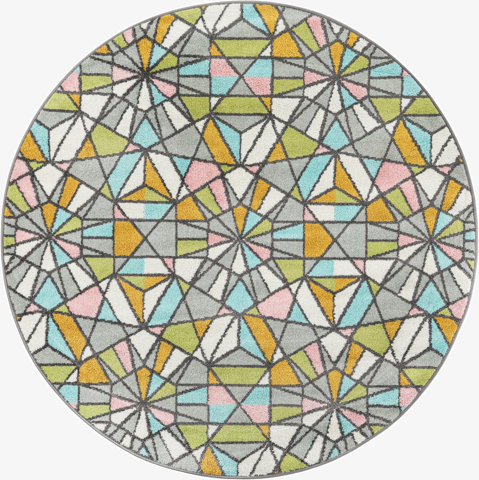 5' 1 x 5' 1 Stained Glass Whimsy Kids Round Rug