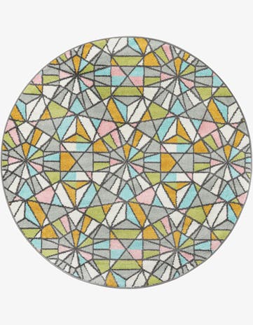 5' 1 x 5' 1 Stained Glass Whimsy Kids Round Rug