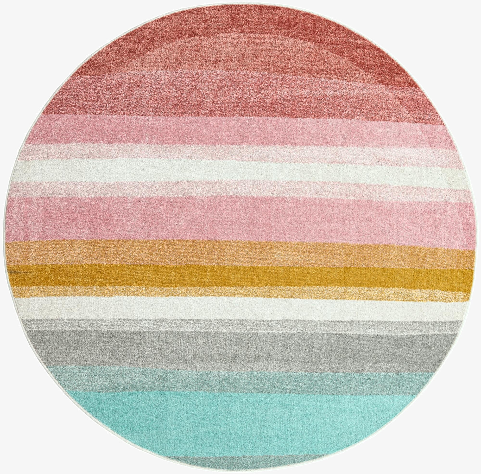 7' 10 x 7' 10 Rainbow Stripes Whimsy Kids Round Rug