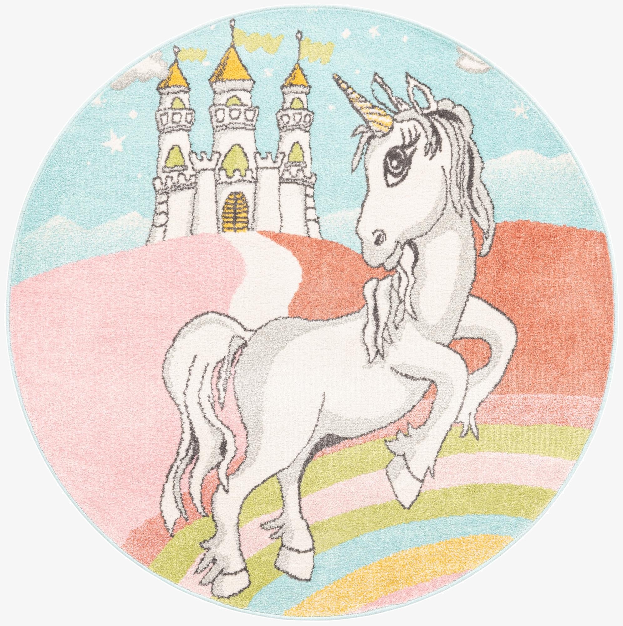5' 3 x 5' 3 Unicorn Whimsy Kids Round Rug