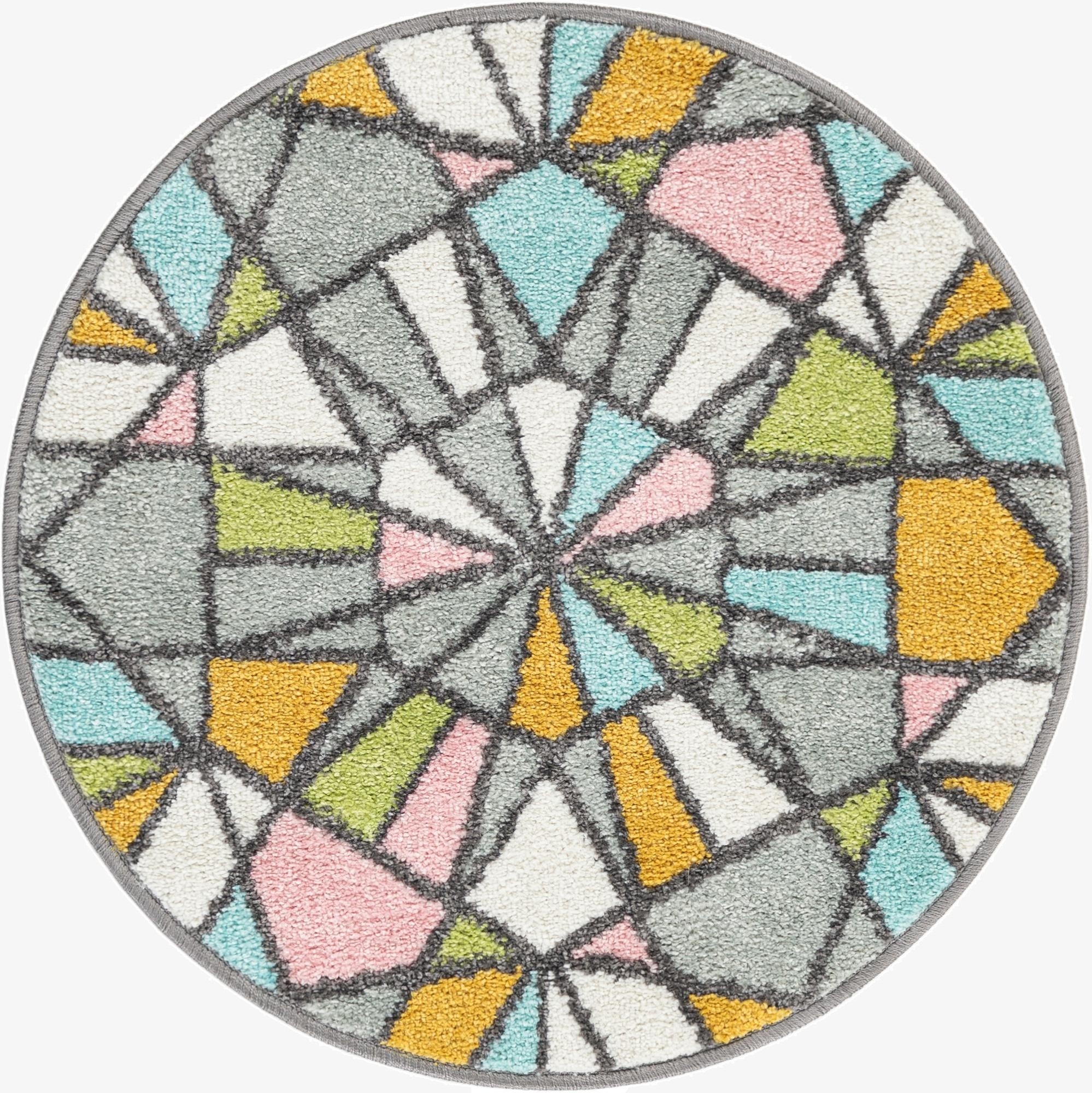 2' 2 x 2' 2 Stained Glass Whimsy Kids Round Rug