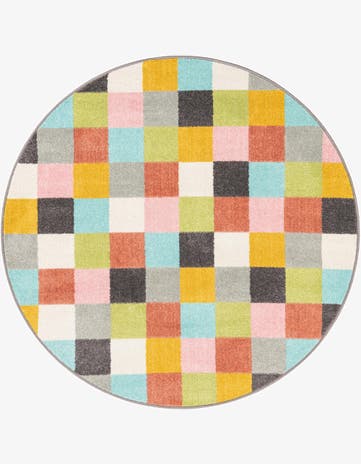 5' 3 x 5' 3 Checkered Whimsy Kids Round Rug