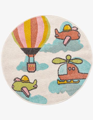 3' 3 x 3' 3 Airplanes Whimsy Kids Round Rug