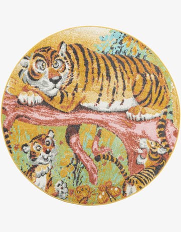 Tiger Whimsy Kids Round Rug