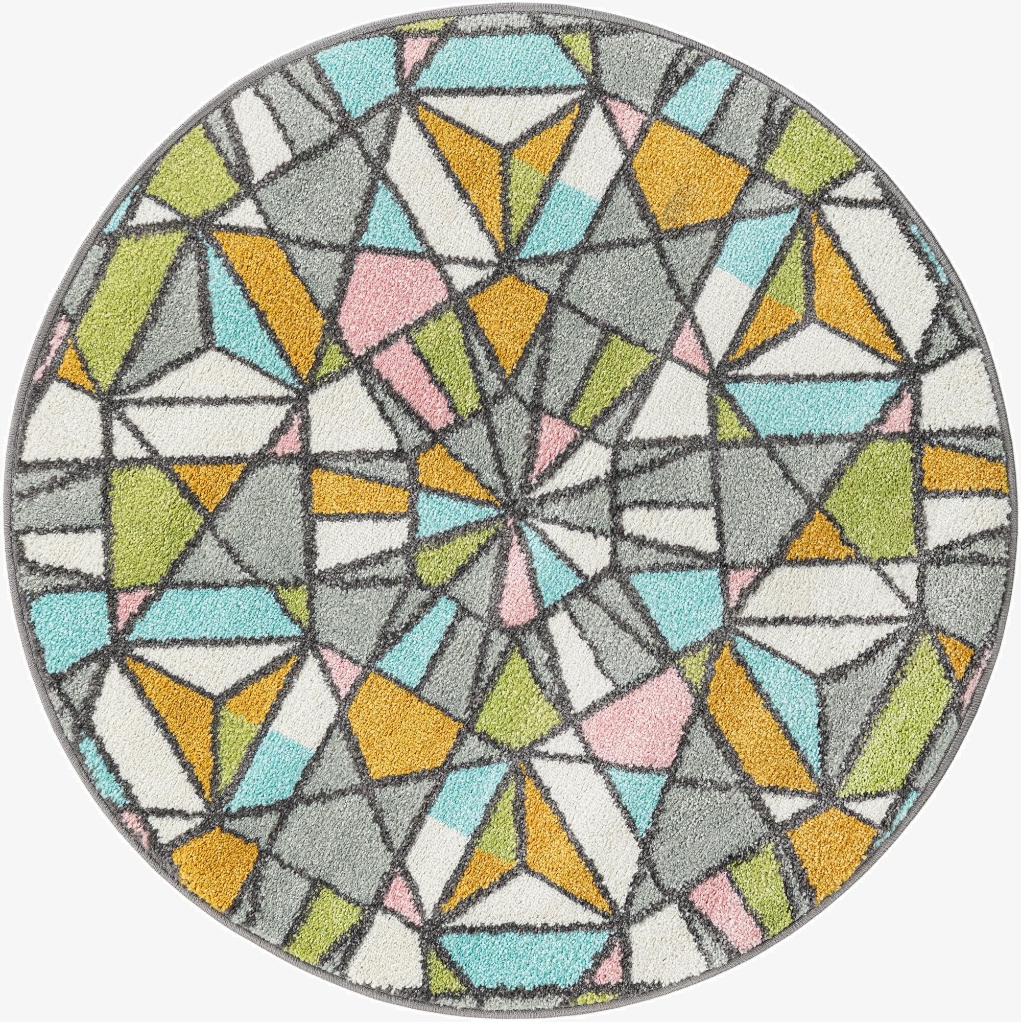 3' 3 x 3' 3 Stained Glass Whimsy Kids Round Rug