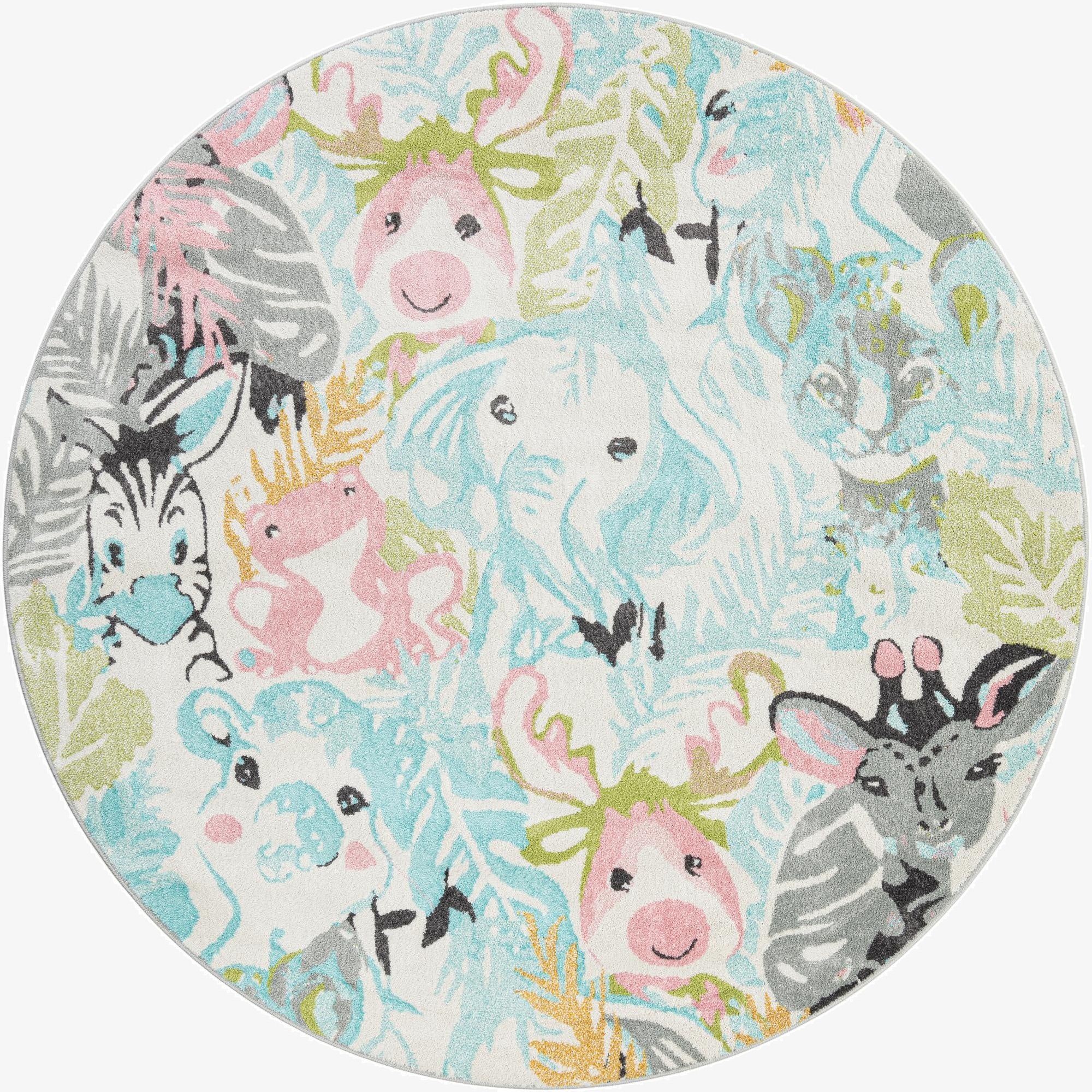 Primary image 7' 10 x 7' 10 Animals Whimsy Kids Round Rug