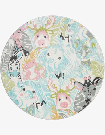 7' 10 x 7' 10 Animals Whimsy Kids Round Rug