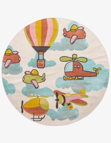 Airplanes Whimsy Kids Round Rug