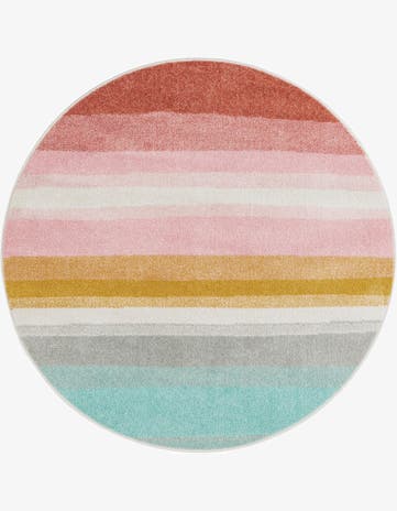 4' 1 x 4' 1 Rainbow Stripes Whimsy Kids Round Rug