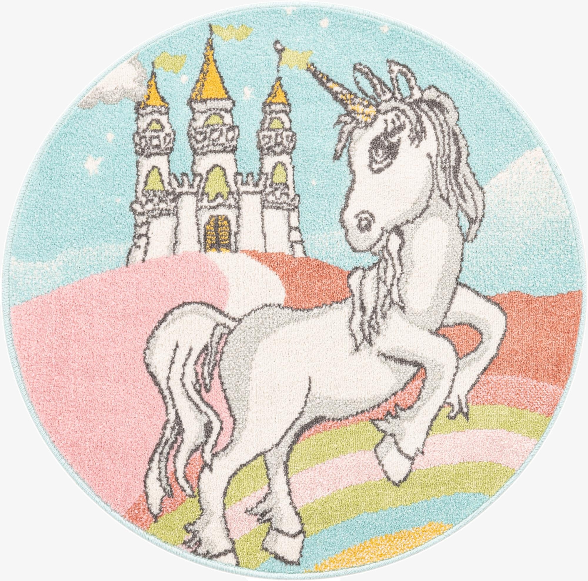 3' 3 x 3' 3 Unicorn Whimsy Kids Round Rug