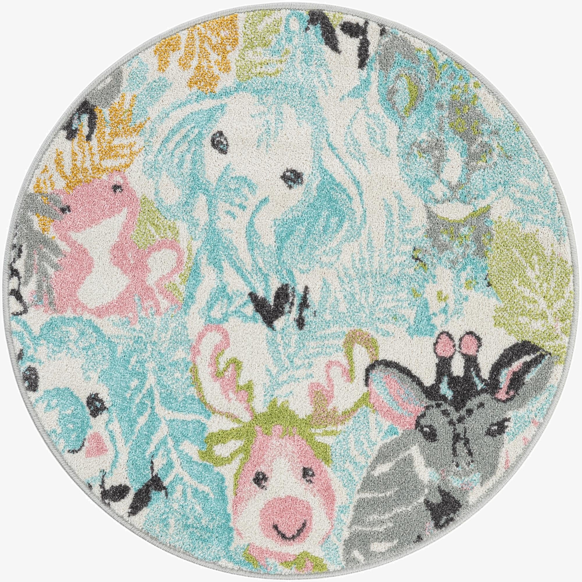 3' x 3' Animals Whimsy Kids Round Rug
