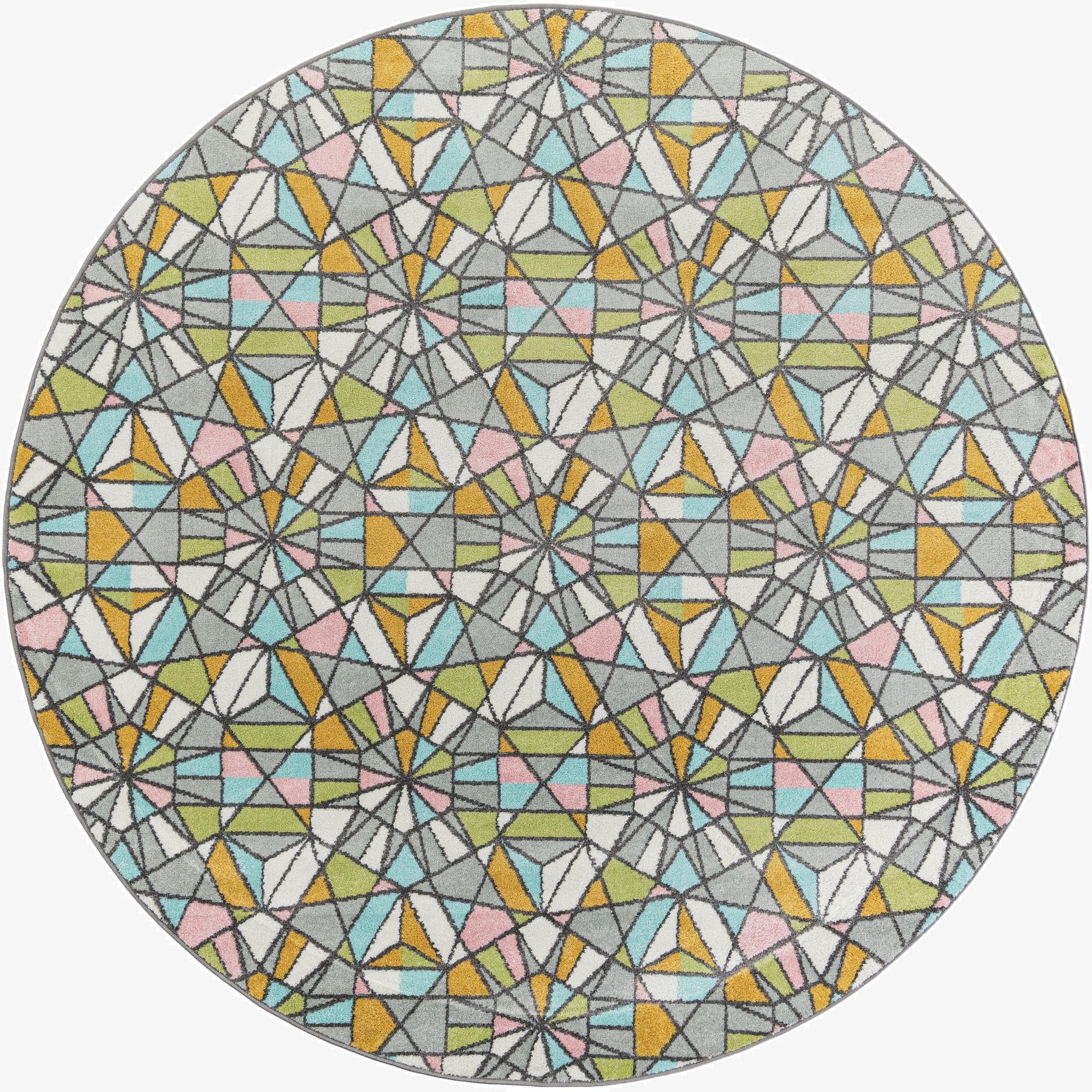 7' 10 x 7' 10 Stained Glass Whimsy Kids Round Rug