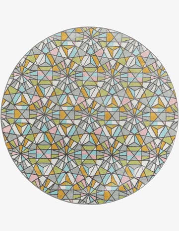 7' 10 x 7' 10 Stained Glass Whimsy Kids Round Rug