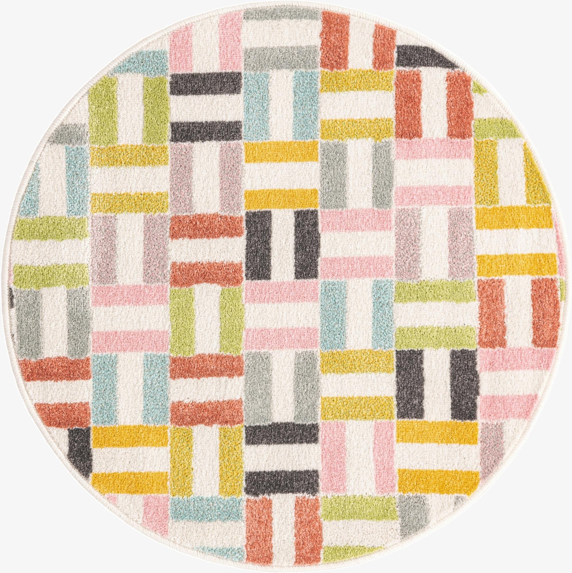 3' 3 x 3' 3 Checkered Whimsy Kids Round Rug