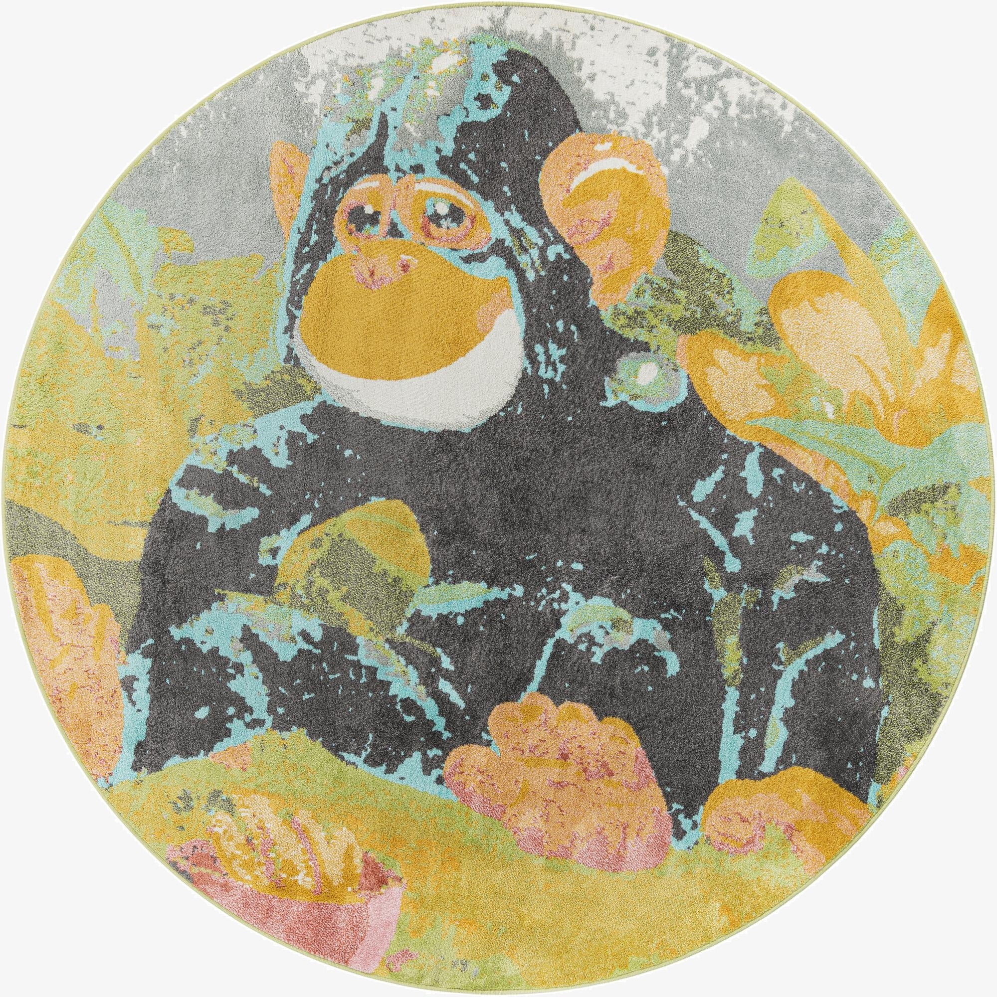 7' 10 x 7' 10 Gorilla Whimsy Kids Round Rug
